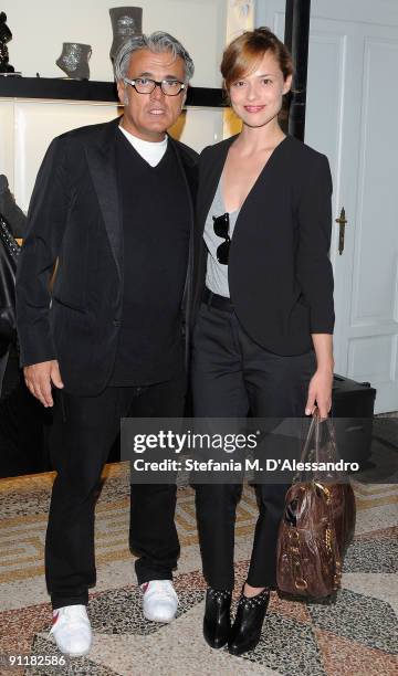 Designer Giuseppe Zanotti and actress Valeria Bilello attend the presentation of Vicini Spring/Summer Collection as part of Milan Fashion Week on...