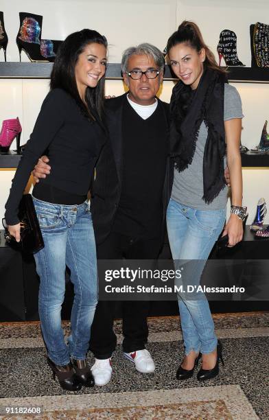 Giorgia Palmas, Giuseppe Zanotti and Melissa Satta attend the presentation of Vicini Spring/Summer Collection as part of Milan Fashion Week on...