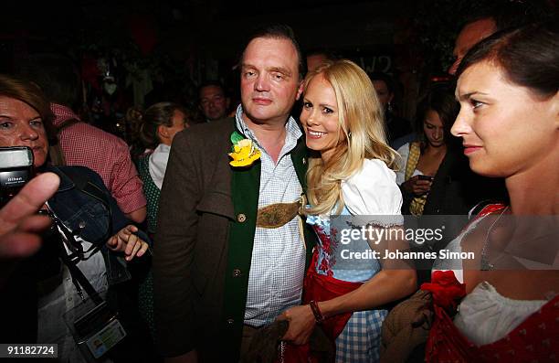 Alexander zu Schaumburg-Lippe and his wife Nadja Anna zu Schaumburg-Lippe attend the Oktoberfest beer festival at Kaefer Schaenke beer tent on...