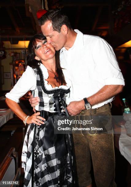 Boxer Henry Maske and his wife Manuela attend the Oktoberfest beer festival at Kaefer Schaenke beer tent on September 26, 2009 in Munich, Germany.