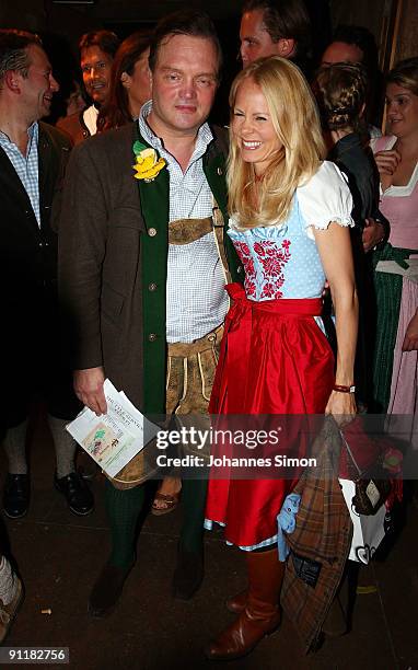 Alexander zu Schaumburg-Lippe and his wife Nadja Anna zu Schaumburg-Lippe attend the Oktoberfest beer festival at Kaefer Schaenke beer tent on...