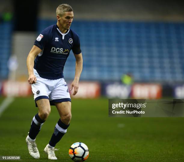 Steve Morison of Millwall during FA Cup 4th Round match between Millwall against Rochdale at The Den, London on 27 Jan 2018