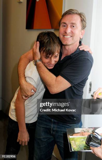 Actor Tim Roth and his son attend the "Lie To Me" Q&A Panel at the Apple Store Third Street Promenade on September 26, 2009 in Santa Monica,...