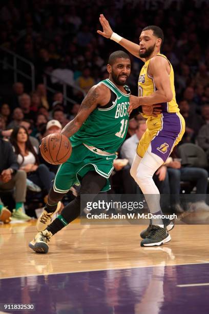 Boston Celtics Kyrie Irving in action, shooting vs Los Angeles Lakers Tyler Ennis at Staples Center. Los Angeles, CA 1/23/2018 CREDIT: John W....