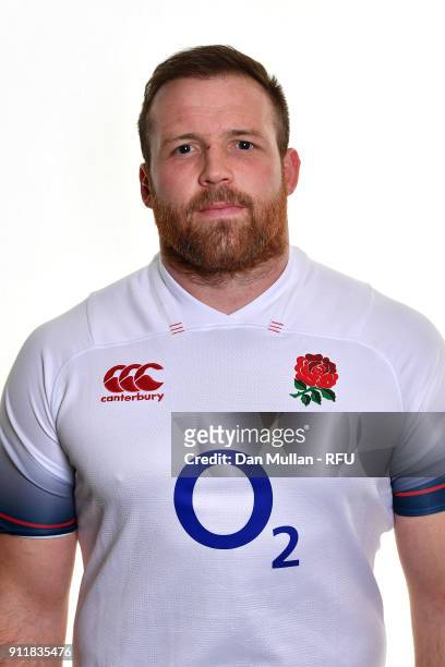 Henry Thomas of England poses for a portrait during the England Elite Player Squad Photo call at Pennyhill Park on January 29, 2018 in Bagshot,...