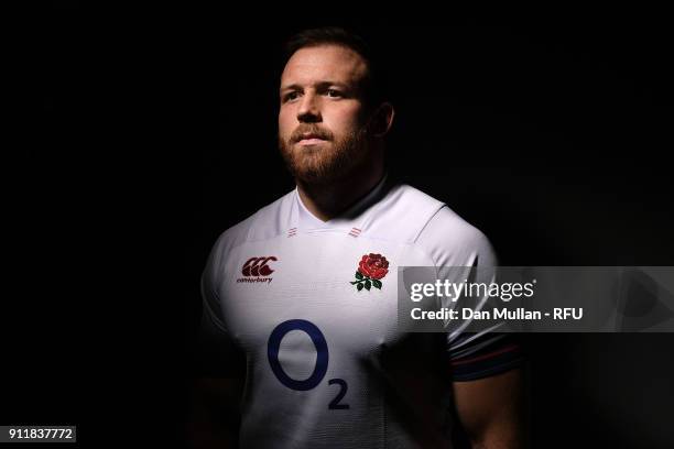 Henry Thomas of England poses for a portrait during the England Elite Player Squad Photo call at Pennyhill Park on January 29, 2018 in Bagshot,...