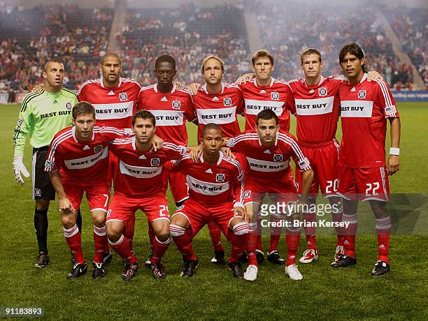 The starting 11 of the Chicago Fire pictured are Logan Pause, Peter Lowry, Mike Banner, Marco Pappa, Jon Busch, C. J. Brown, Patrick Nyarko, Justin...