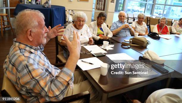 Conversation leader Paul Azaroff during a meeting of the Yiddish conversation club at the Weisman Community Center in Delray Beach, Fla.
