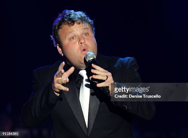 Comedian Frank Caliendo speaks during the 14th annual Andre Agassi Foundation for Education's Grand Slam for Children benefit concert at Wynn Las...