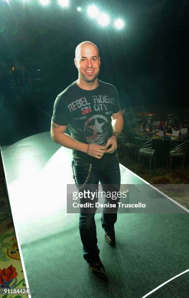 Singer/guitarist Chris Daughtry of the group Daughtry rehearses for the 14th annual Andre Agassi Foundation for Education's Grand Slam for Children...