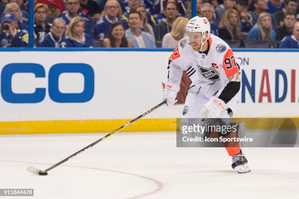 Pacific Division forward Connor McDavid during the first game of the NHL All-Star Game between the Pacific and Central Divisions on January 28 at...