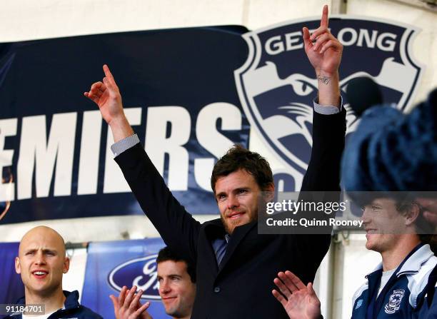 Cameron Mooney of the Cats celebrates during the Geelong Cats AFL Grand Final reception at Skilled Stadium on September 27, 2009 in Melbourne,...