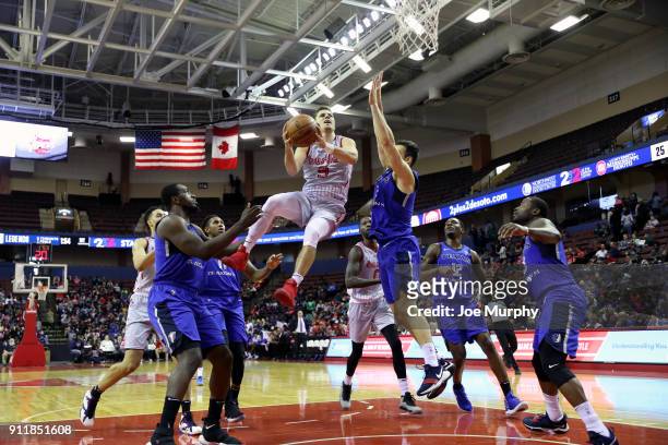 Dusty Hannahs of the Memphis Hustle drives to the basket against the Texas Legends during an NBA G-League game on January 29, 2018 at Landers Center...
