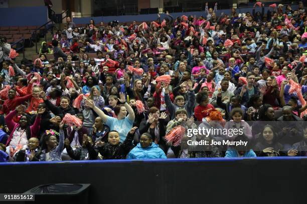 Fans cheer during the game between the Texas Legends and the Memphis Hustle during an NBA G-League game on January 29, 2018 at Landers Center in...