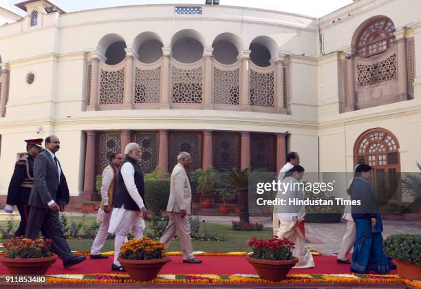 Lok Sabha Speaker Sumitra Mahajan, President of India Ram Nath Kovind and Prime Minister Narendra Modi, Vice-President of India Muppavarapu Venkaiah...