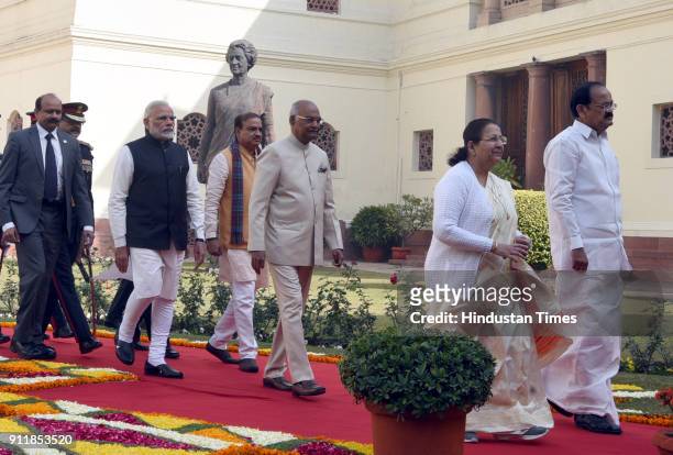 Lok Sabha Speaker Sumitra Mahajan, President of India Ram Nath Kovind, Prime Minister Narendra Modi, Vice-President of India Muppavarapu Venkaiah...