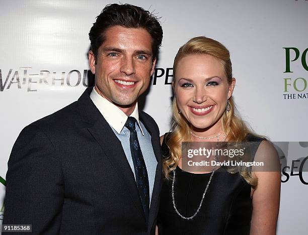 Actors Scott Bailey and Adrienne Frantz attend Point Foundation's "Point Honors... Los Angeles" at the Renaissance Hollywood Hotel on September 26,...