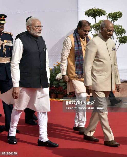 President of India Ram Nath Kovind and Prime Minister Narendra Modi, Union Parliamentary affairs Minister Ananth Kumar , and other officials arrive...