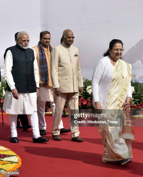 Lok Sabha Speaker Sumitra Mahajan , President of India Ram Nath Kovind and Prime Minister Narendra Modi, Union Parliamentary affairs Minister Ananth...