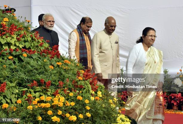 Lok Sabha Speaker Sumitra Mahajan , President of India Ram Nath Kovind and Prime Minister Narendra Modi, Union Parliamentary affairs Minister Ananth...