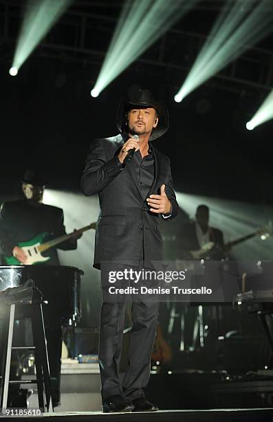 Recording artist Tim McGraw performs during the 14th annual Andre Agassi Foundation for Education's Grand Slam for Children benefit concert at Wynn...