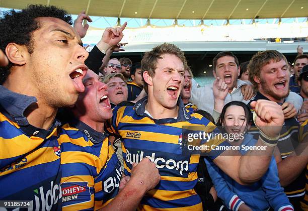 Sydney University captain Tim Davidson celebrates with fans after the Shute Shield Grand Final match between Sydney University and Randwick at Sydney...