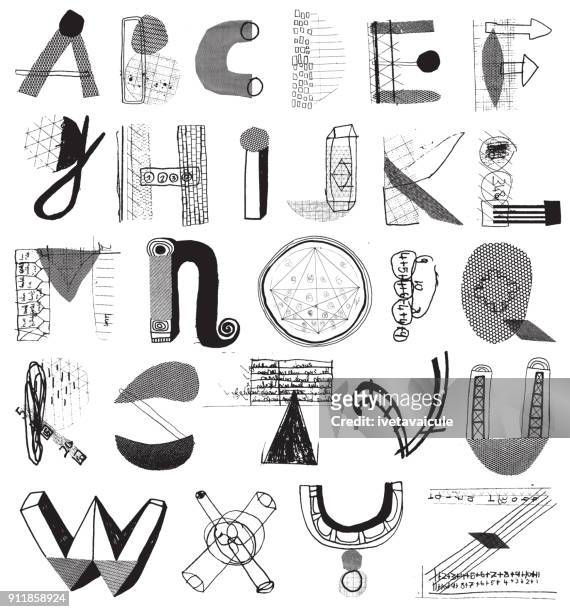 mixed media alphabet letters - kreativität stock illustrations