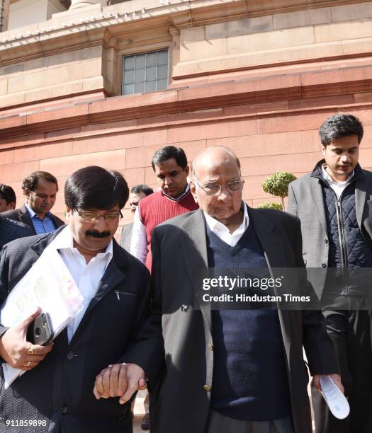 Leader Sharad Pawar at first day of Budget Session of Parliament House on January 29, 2018 in New Delhi, India. The Budget Session kick-started on...