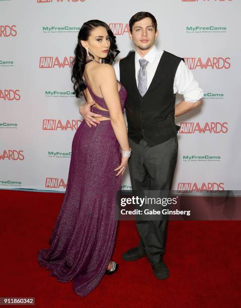 Adult film actress Mandy Muse and adult film actor Alex D attend the 2018 Adult Video News Awards at the Hard Rock Hotel & Casino on January 27, 2018...