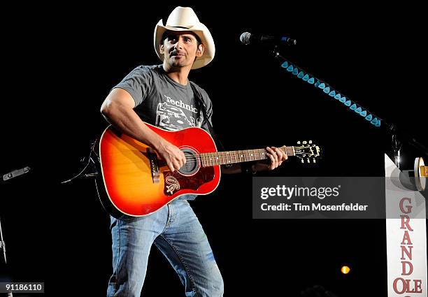 Brad Paisley performs part of his American Saturday Night Tour at Sleep Train Amphitheatre on September 26, 2009 in Wheatland, California.