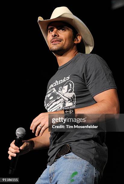 Brad Paisley performs part of his American Saturday Night Tour at Sleep Train Amphitheatre on September 26, 2009 in Wheatland, California.