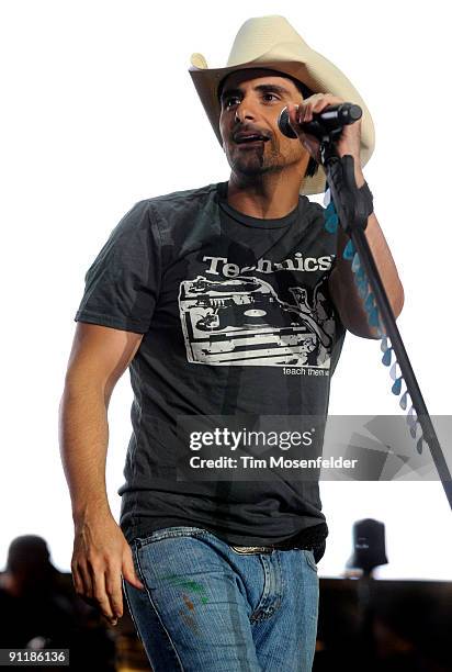 Brad Paisley performs part of his American Saturday Night Tour at Sleep Train Amphitheatre on September 26, 2009 in Wheatland, California.