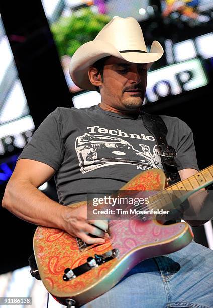 Brad Paisley performs part of his American Saturday Night Tour at Sleep Train Amphitheatre on September 26, 2009 in Wheatland, California.