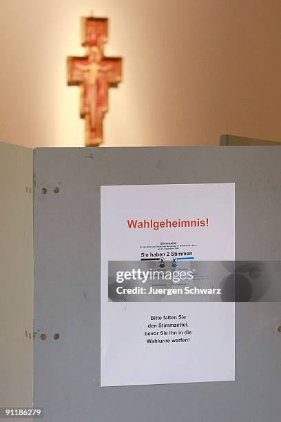 Polling booth for the German federal election is situated in a parish hall on September 27, 2009 in Bonn, Germany. Though the Christian Democrats...