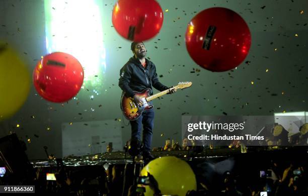 Singer Arijit Singh performs during a concert at Exhibition Ground Sector 34 on January 28, 2018 in Chandigarh, India.