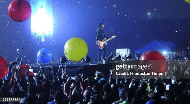 Singer Arijit Singh performs during a concert at Exhibition Ground Sector 34 on January 28, 2018 in Chandigarh, India.