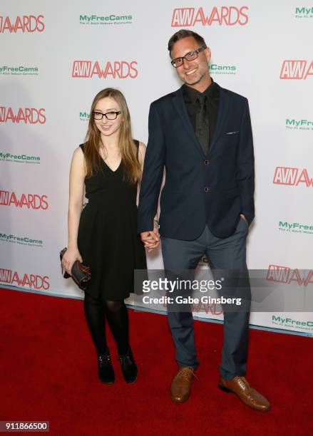 Adult film actress Gracie Green and a guest attend the 2018 Adult Video News Awards at the Hard Rock Hotel & Casino on January 27, 2018 in Las Vegas,...