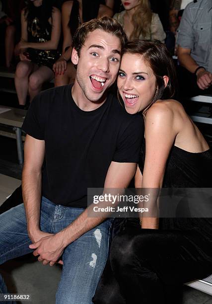 Actor Dustin Milligan and actress Jessica Stroup pose during the 7th Annual Teen Vogue Young Hollywood Party held at Milk Studios on September 25,...