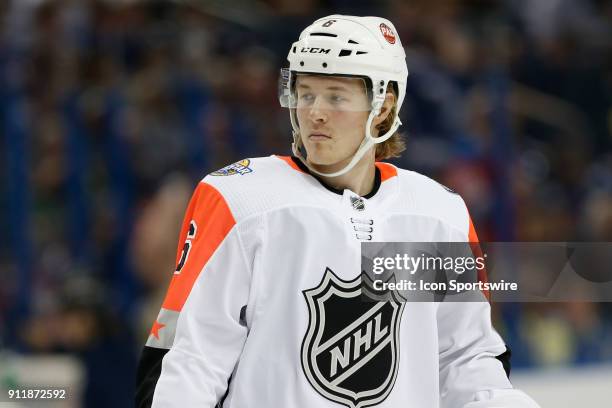 Vancouver Canucks forward Brock Boeser during the 2018 NHL All-Star Game between the Pacific Division All-Stars and Atlantic Division All-Stars on...