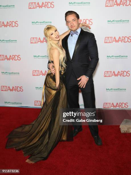 Adult film actress Kenzie Reeves and adult film actor Kyle Mason attend the 2018 Adult Video News Awards at the Hard Rock Hotel & Casino on January...