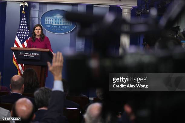 White House Press Secretary Sarah Sanders speaks during a White House daily news briefing in the James Brady Press Briefing Room at the White House...