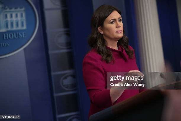 White House Press Secretary Sarah Sanders speaks during a White House daily news briefing in the James Brady Press Briefing Room at the White House...