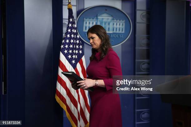 White House Press Secretary Sarah Sanders leaves after a White House daily news briefing in the James Brady Press Briefing Room at the White House...