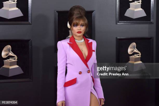 Andra Day attends the 60th Annual GRAMMY Awards - Arrivals at Madison Square Garden on January 28, 2018 in New York City.