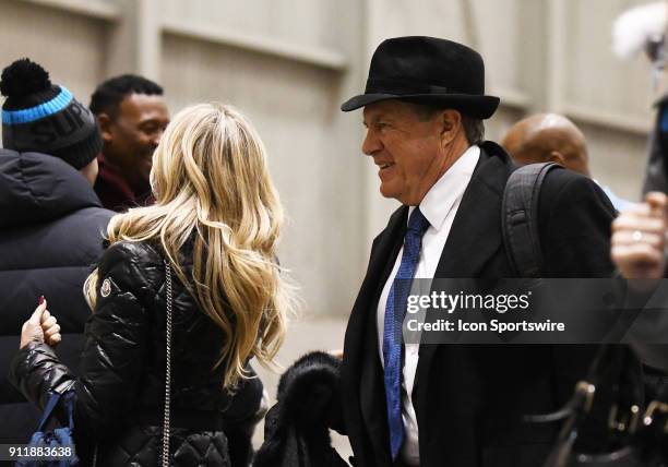 New England Patriots Head Coach Bill Belichick arrives for Super Bowl LII on January 29, 2018 at the Minneapolis-St. Paul International Airport in...