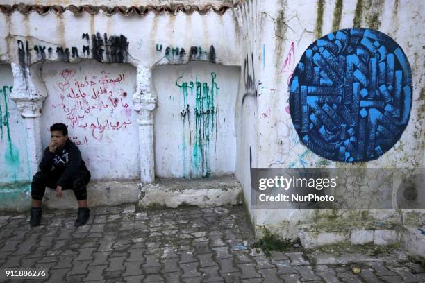 Wall painted by an Algerian artist in the famous district of the Casbah, Algiers, Algeria, January 29, 2018. The distric was integrated into a...