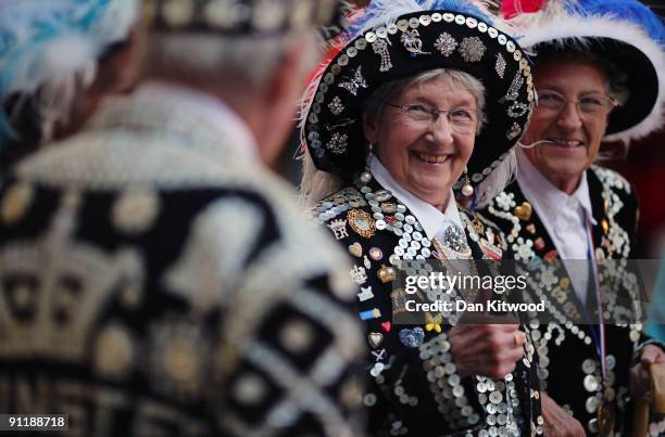 Pearly Kings and Queens gather to celebrate their annual Costermonger's Harvest Festival at the London Guildhall on September 27, 2009 in London,...