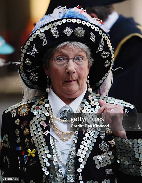 Pearly Kings and Queens gather to celebrate their annual Costermonger's Harvest Festival at the London Guildhall on September 27, 2009 in London,...