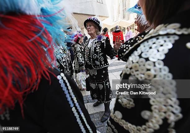 Pearly Kings and Queens gather to celebrate their annual Costermonger's Harvest Festival at the London Guildhall on September 27, 2009 in London,...