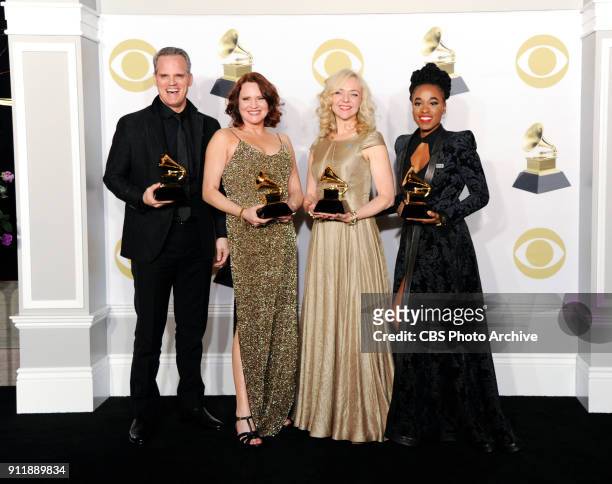 Michael Park, Jennifer Laura Thompson, Rachel Bay Jones and Kristolyn Lloyd win the Grammy for Best Musical Theater Album at THE 60TH ANNUAL GRAMMY...